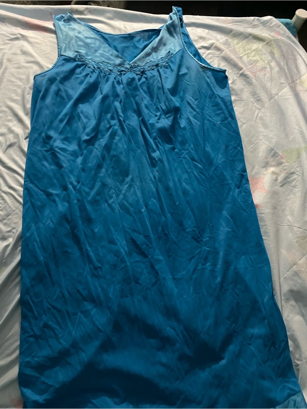Satin-Feel Turquoise Blue Sleep Chemise – Sleeveless V-Neck